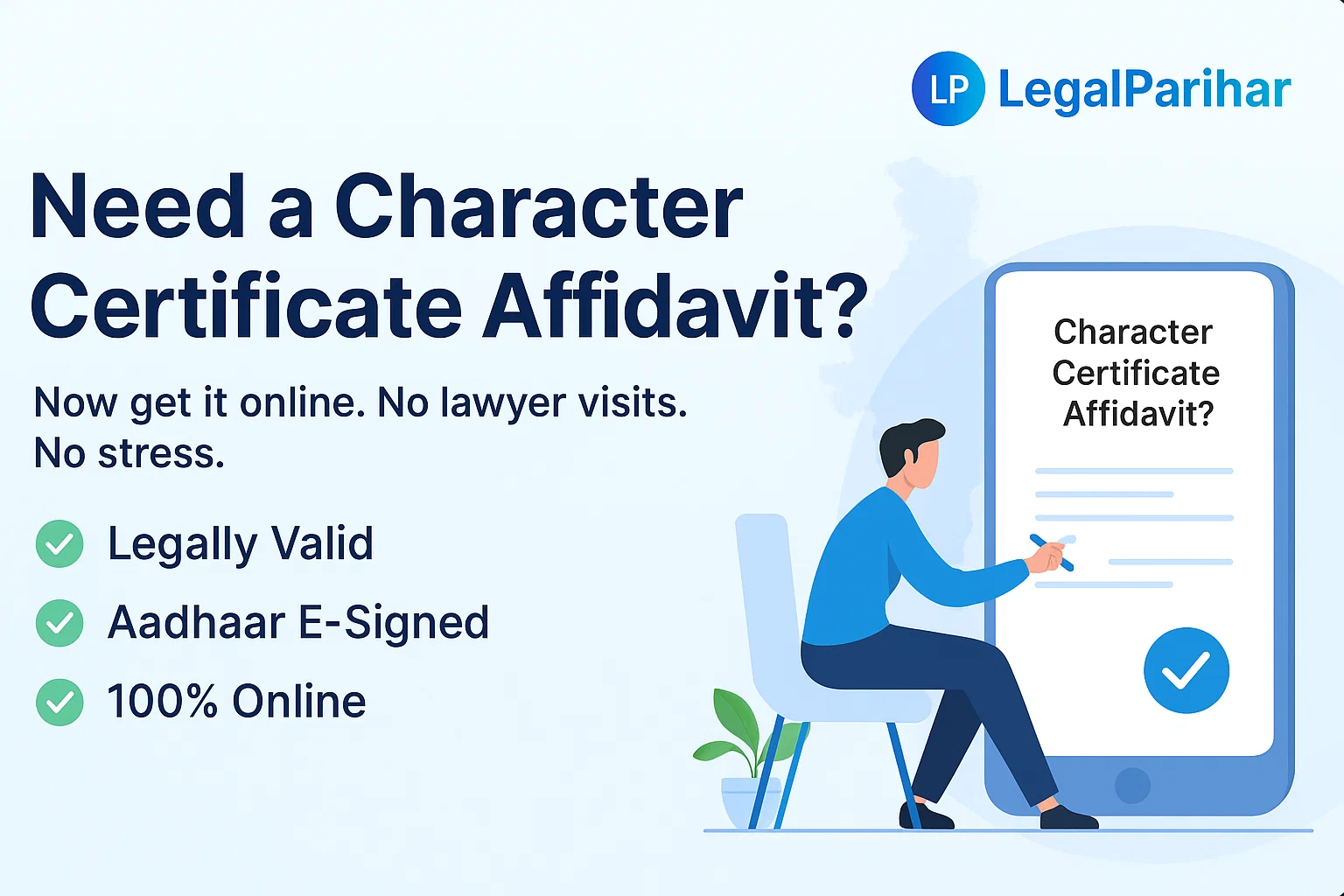 How to Get a Character Certificate Affidavit Online in India - Featured image for legal blog post by LegalParihar